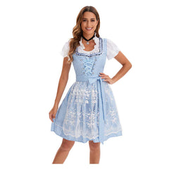 The Munich Oktoberfest Light Blue Women 4 Piece Set Dress Cosplay Outfits Halloween Party Suit