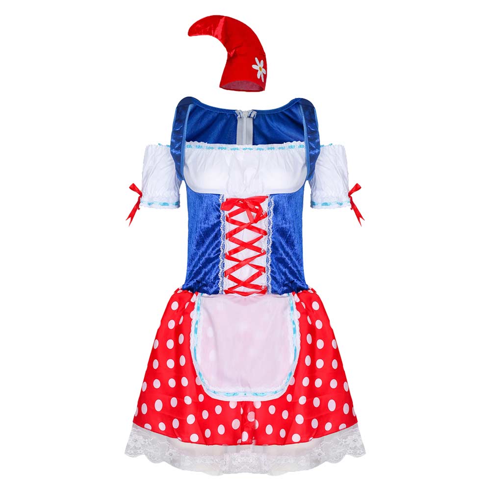 The Munich Oktoberfest Polka Dot Women's Beer Dress With Hat Cosplay Outfits Halloween Party Suit