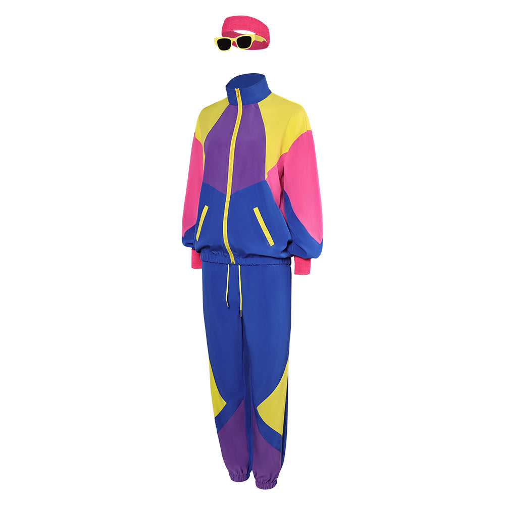 Unisex 80s Blue Retro Sportswear 5 Piece Set Cosplay Outfits Halloween ...