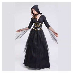 Vampire Ghost Death Witch V-neck Women Long Dress Cosplay Costume Outfits Halloween Carnival Suit