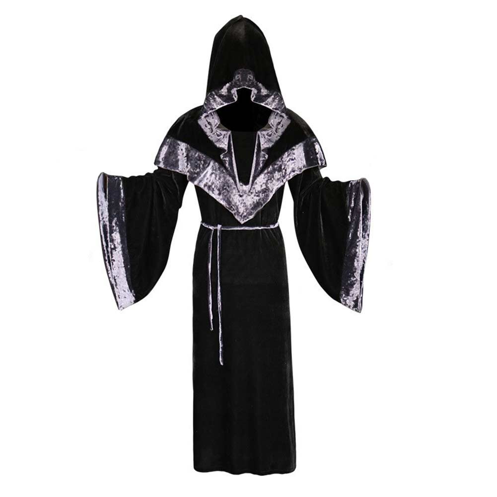 Witch Black Velvet Hooded Robe Cosplay Outfits Halloween Carnival Party Suit