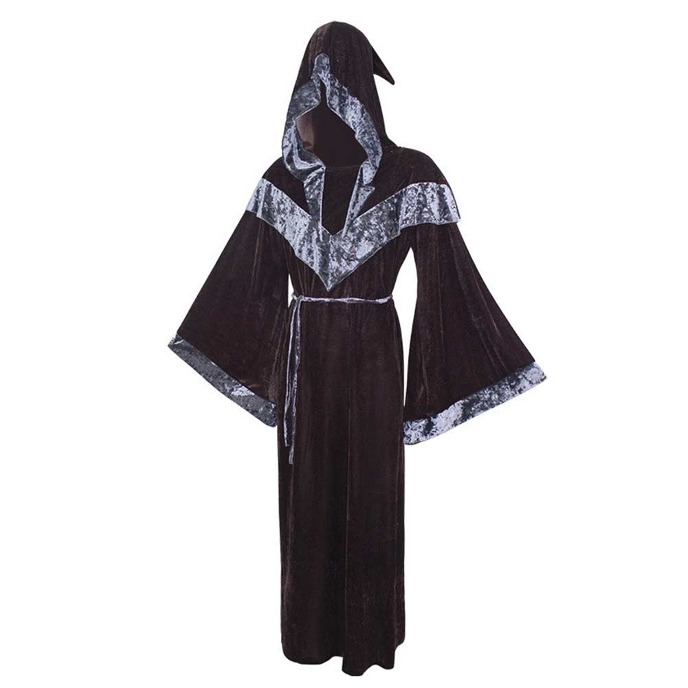 Witch Black Velvet Hooded Robe Cosplay Outfits Halloween Carnival Part ...