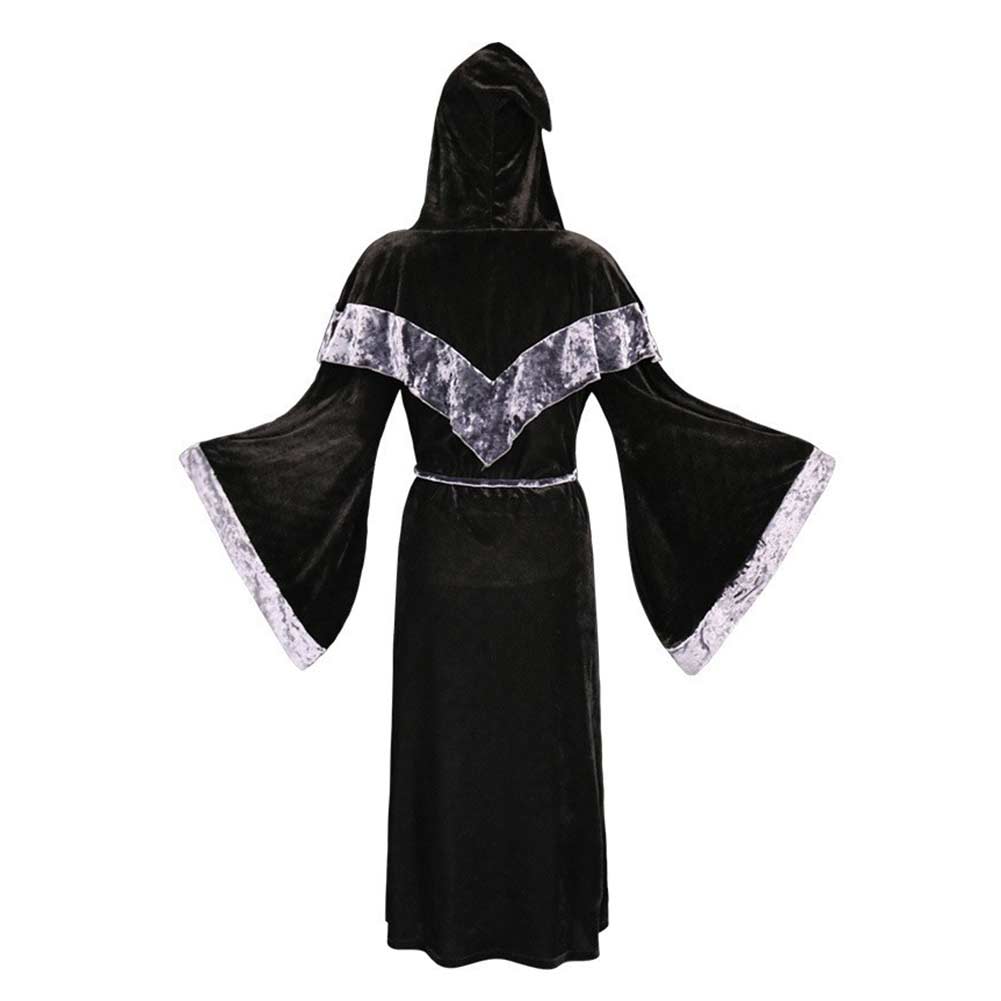 Witch Black Velvet Hooded Robe Cosplay Outfits Halloween Carnival Part ...