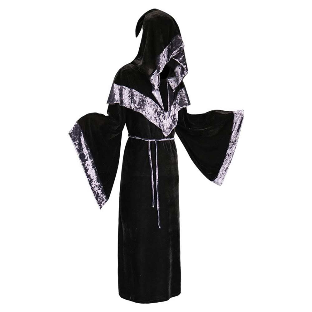 Witch Black Velvet Hooded Robe Cosplay Outfits Halloween Carnival Part ...