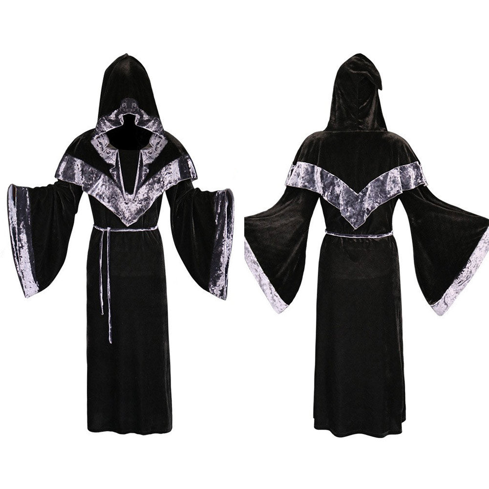 Witch Black Velvet Hooded Robe Cosplay Outfits Halloween Carnival Part ...