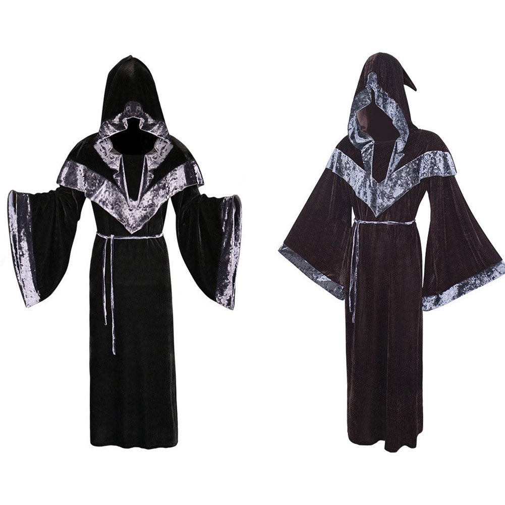 Witch Black Velvet Hooded Robe Cosplay Outfits Halloween Carnival Part ...