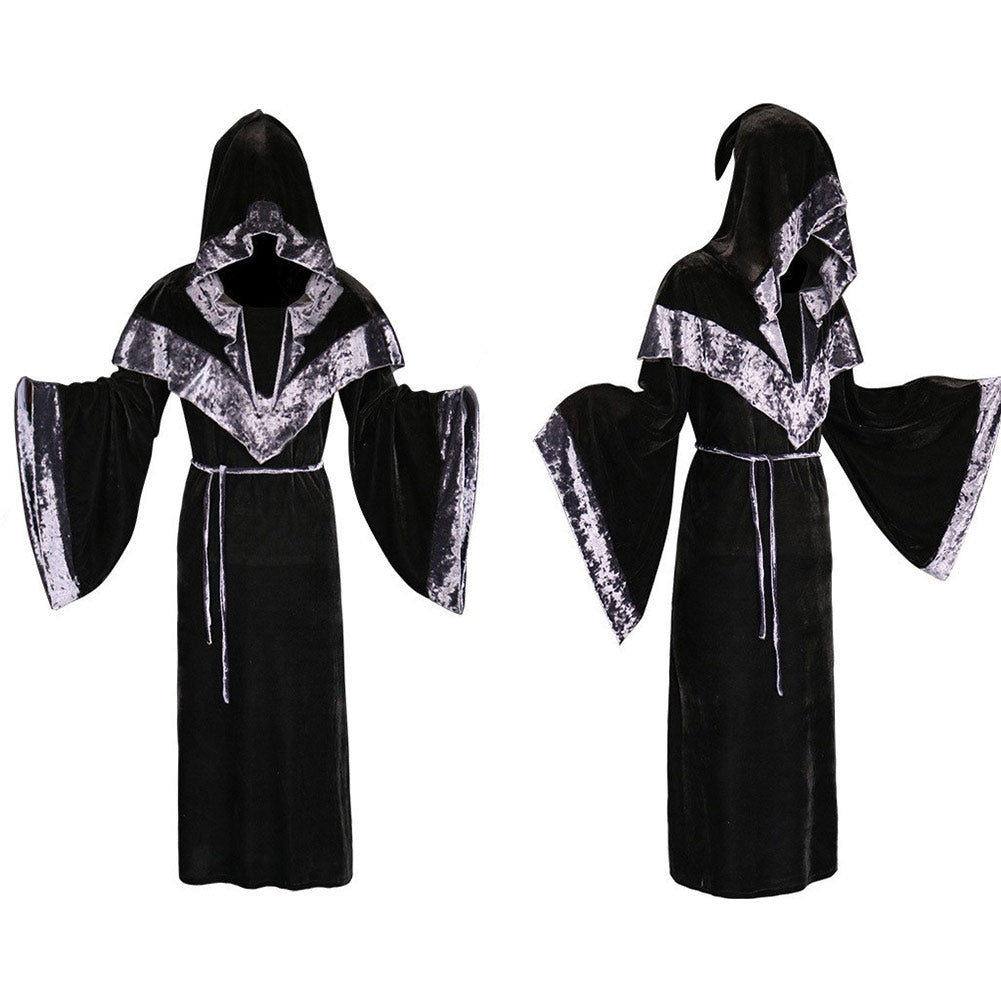 Witch Black Velvet Hooded Robe Cosplay Outfits Halloween Carnival Part ...
