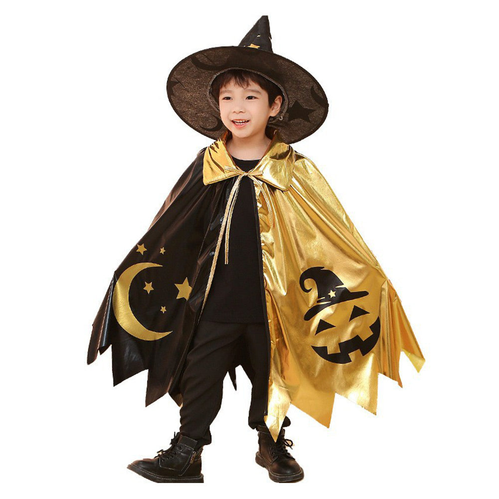 Wizard Cosplay Colorblocked Cape 2 Piece Set For Kids Children Halloween Carnival Costume Accessories