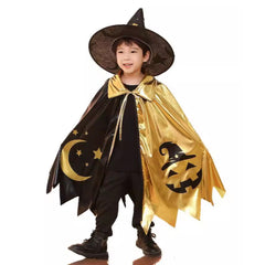 Wizard Cosplay Colorblocked Cape 2 Piece Set For Kids Children Halloween Carnival Costume Accessories