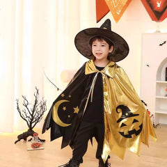 Wizard Cosplay Colorblocked Cape 2 Piece Set For Kids Children Halloween Carnival Costume Accessories