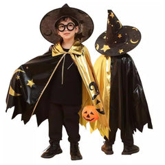 Wizard Cosplay Colorblocked Cape 2 Piece Set For Kids Children Halloween Carnival Costume Accessories