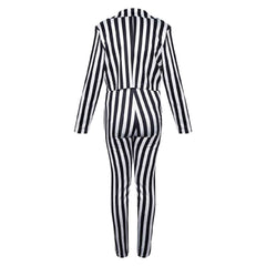 Women Black and White Vertical Striped Suit  Zombie Cosplay Costume Outfits Halloween Carnival Suit