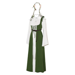 Women Ladies Renaissance Retro 6 Piece Set Green Dress Cosplay Costume Outfits Halloween Carnival Suit