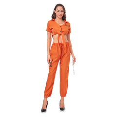 Women Orange Prison Uniform Cosplay Outfits Halloween Carnival Suit