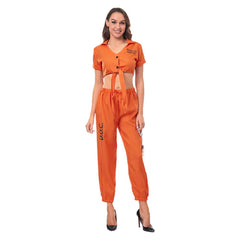 Women Orange Prison Uniform Cosplay Outfits Halloween Carnival Suit