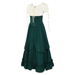 Women Renaissance Green Dress 2 Piece Set Halloween Party Suit Cosplay Outfits