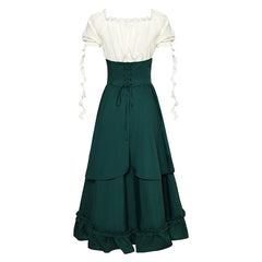 Women Renaissance Green Dress 2 Piece Set Halloween Party Suit Cosplay Outfits