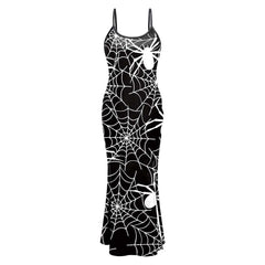 Women Spider Web Gothic Halter Split Sexy Dress Cosplay Costume Outfits Halloween Carnival Suit