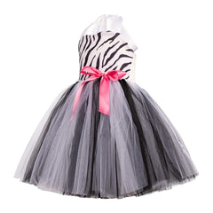 Zebra Kids Girls 5 Piece Tutu Mesh Grey Dress Set Cosplay Costume Outfits Halloween Carnival Suit