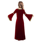 Retro Medieval Kids Girls Red Dress Party Gown Costume Outfits Halloween Carnival Party Suit