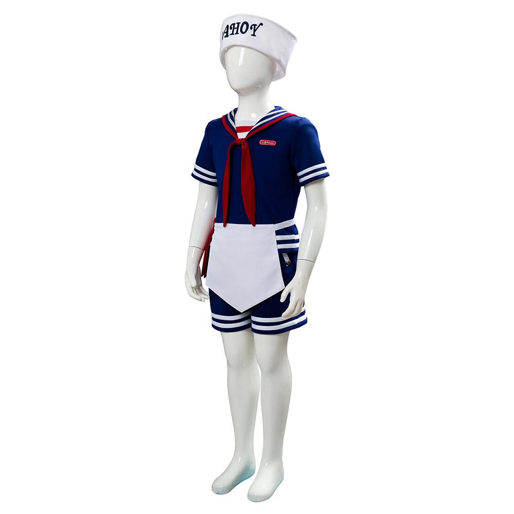 Kids Stranger Things 3 Scoops Ahoy Steve Harrington Cosplay Costume Halloween Sailor Uniform Shirts Outfits - INSWEAR