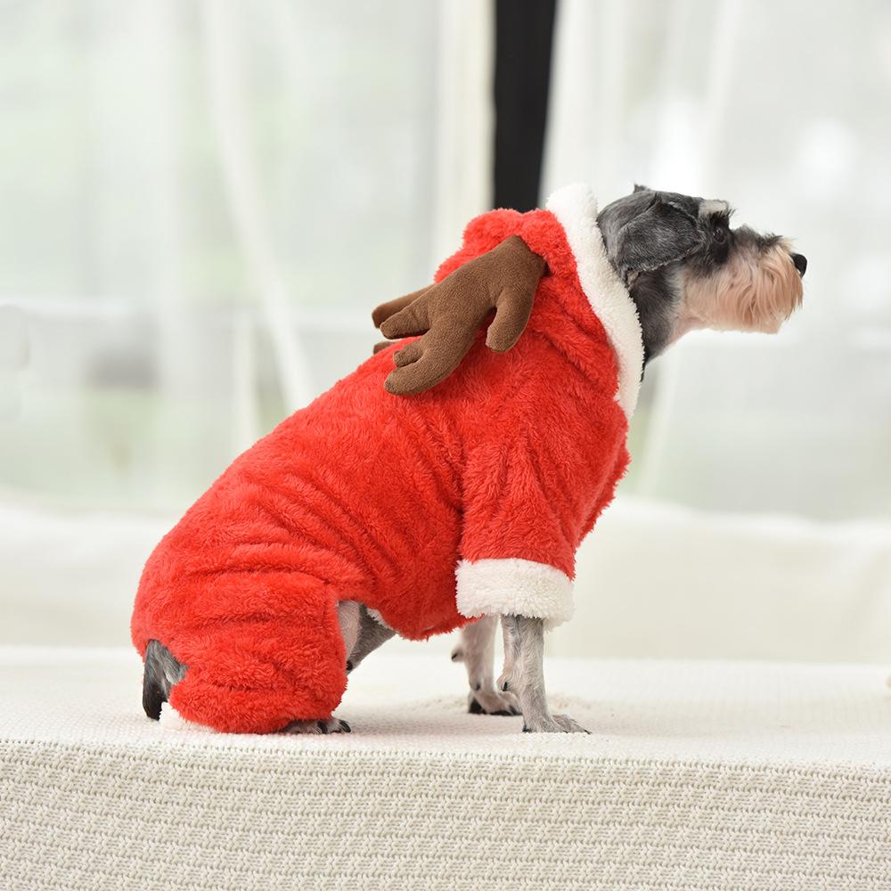 Pet Christmas Clothes Puppy Kitten Winter Warm Clothes Christmas Reindeer Role-playing Funny Dress Up Clothes - INSWEAR