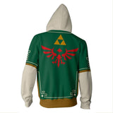 Unisex Link Hoodies The Legend of Zelda Zip Up 3D Print Jacket Sweatshirt Green - INSWEAR
