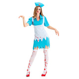 Halloween Horror Blue Nurse Costume Cosplay Costume Female Nurse Costume - INSWEAR