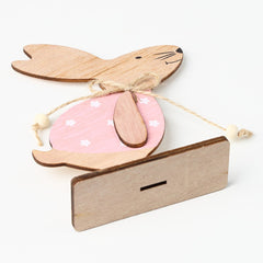 3pcs Easter Decorations Wooden Bunny Eggs with Bow Tie Cute Standing Rabbit Easter Wood Crafts Ornaments - INSWEAR