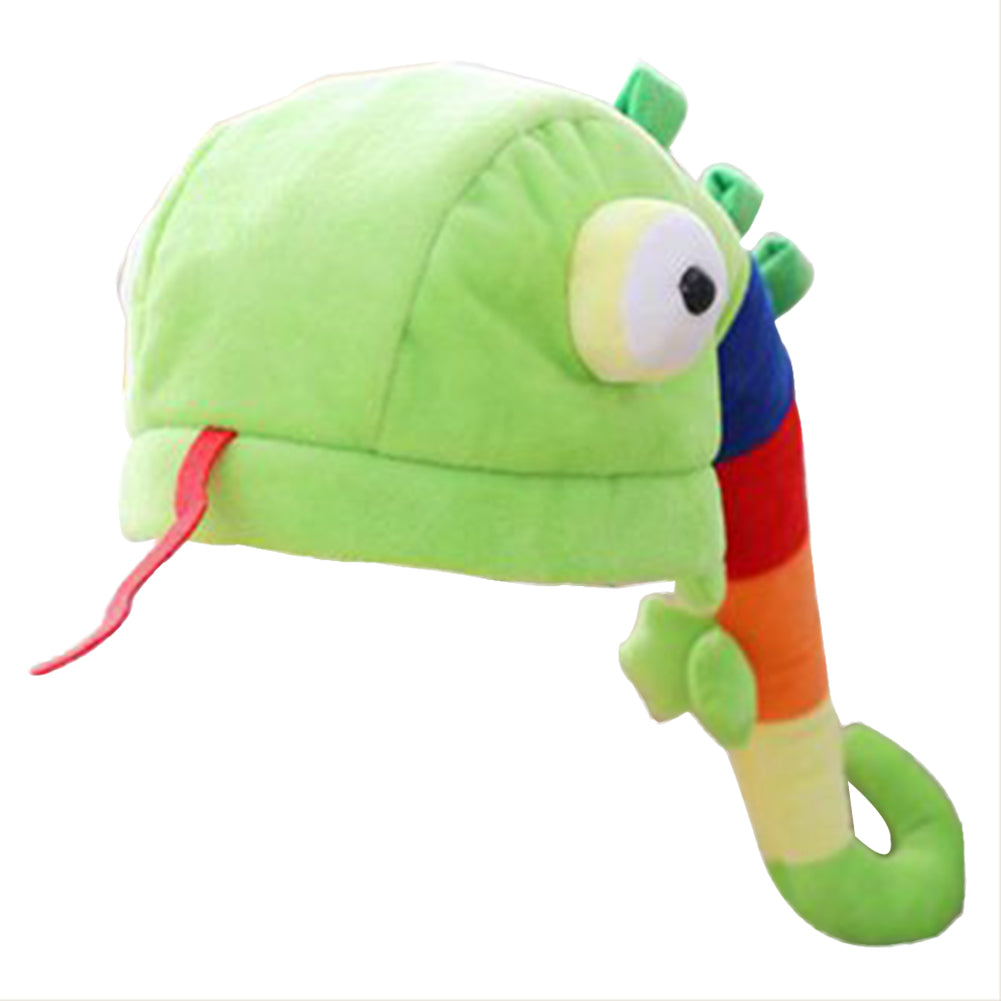 Plush Chameleon Hat Cap Costume Fuzzy Furry Animal Hats Party Photo Booth Props for Kids and Adults - INSWEAR