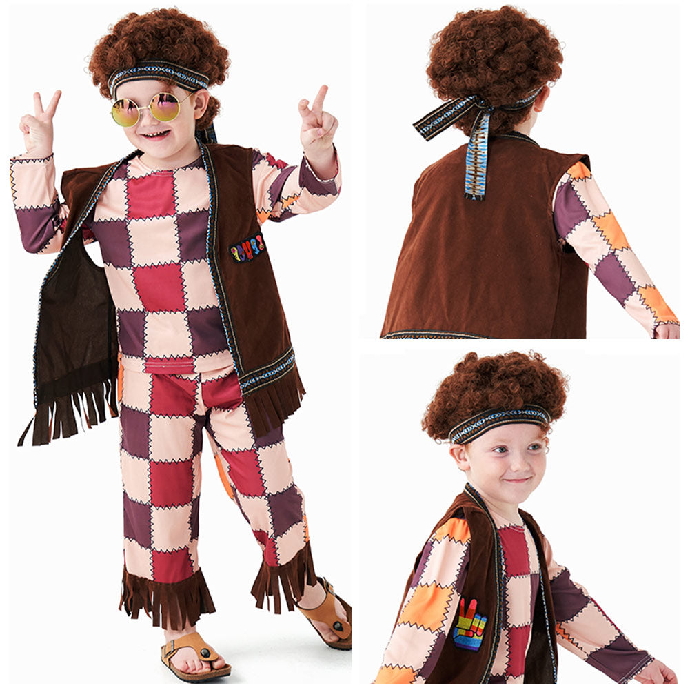 Children‘s Retro Hip-Hop Plaid Suit Outfits Dance Clothes Sportwear Set Outfits Halloween Carnival Suit