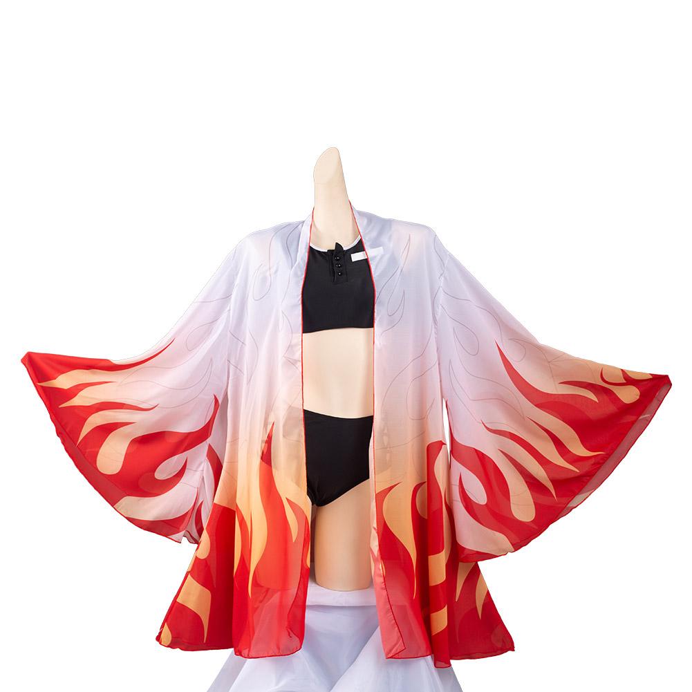 Women Demon Slayer: Kimetsu no Yaiba Rengoku Kyoujurou Cosplay Two Piece V Neck Bathing Suit Swimsuit with Sheer Kimono Cardigan Cover Up - INSWEAR