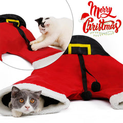 Christmas Pet Toys Santa Pants Pet Cat Tunnel Collapsible 3 Way Play Toy Interative Tube Fun Toys - INSWEAR