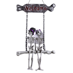 Halloween Skeleton The Bride and Groom Welcome Doorplate Sign Hanging Tricky Scary Haunted House Props - INSWEAR