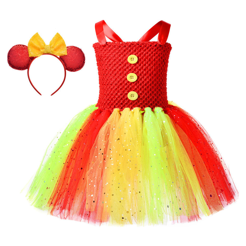 Christmas Clown Mesh Skirt Cosplay Dress Halloween Carnival Costume Dress Up - INSWEAR
