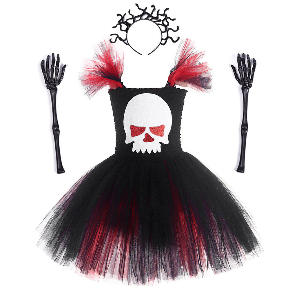 KIds Girls Skeleton TUTU Dress Cosplay Costume Outfits Halloween Carnival Suit - INSWEAR