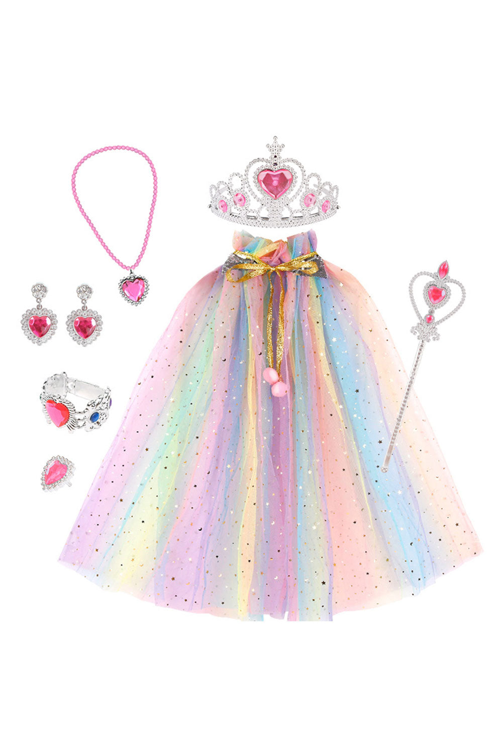Princess Kids Girls Cosplay Cloak Crown Bag Necklace Earrings Set  Fantasia Halloween Carnival Party Disguise Costume Accessories