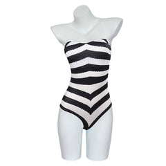 2023 Barbie Movie Kids Girls Black And White Striped Swimsuit Outfits Halloween Carnival Suit Cosplay Costume