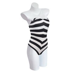 2023 Barbie Movie Kids Girls Black And White Striped Swimsuit Outfits Halloween Carnival Suit Cosplay Costume