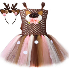 Kids Girls Elk Tutu Dress Christmas Carnival Animal Dress Cosplay Costumes Toddler Deer Outfits