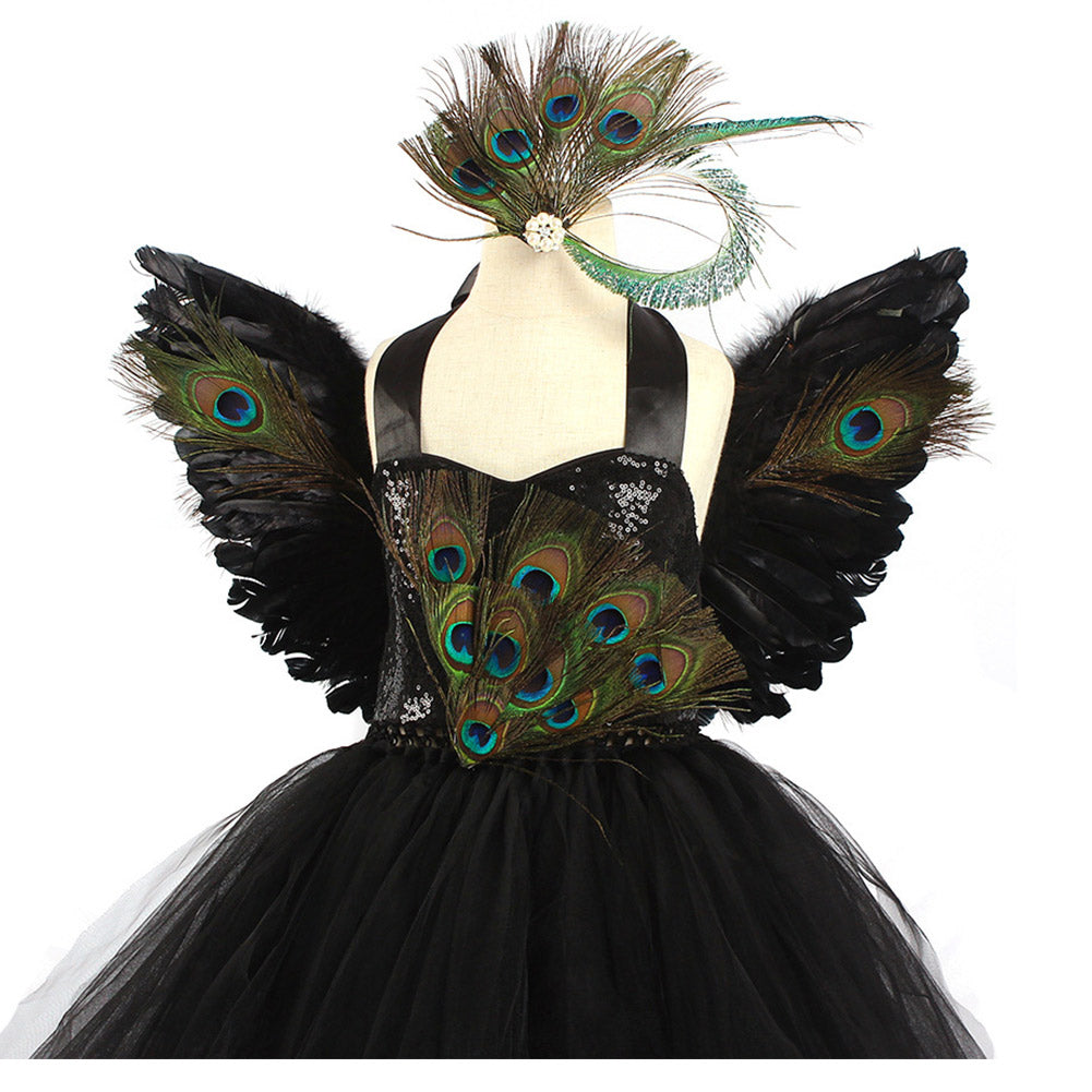 Kids Gilrs Peacock Cosplay Costume Tutu Dress Outfits Halloween Carnival Party Disguise Suit