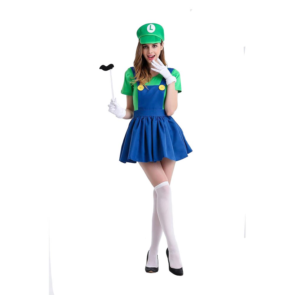 Super Mario Bros Luigi Cosplay Costume Dress Gloves Outfits Halloween Carnival Party Suit