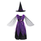Kids Girls Halloween Costume Purple Witch Cosplay Dress Children Clothing Masquerade Child Show Outfits - INSWEAR