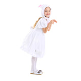 Kids Girls Kawaii Rabbit Costume with Rabbit Ear Hat Halloween Performance Animal Party Flannel Dress - INSWEAR