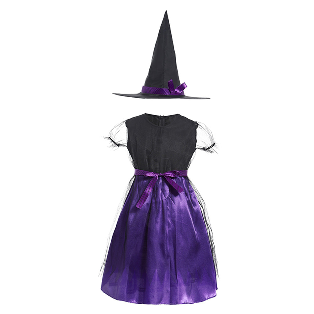Kids Girls Halloween Purple Witch Skirt Children Cosplay Cartoon Costumes Carnival Role Play Party Outfits - INSWEAR