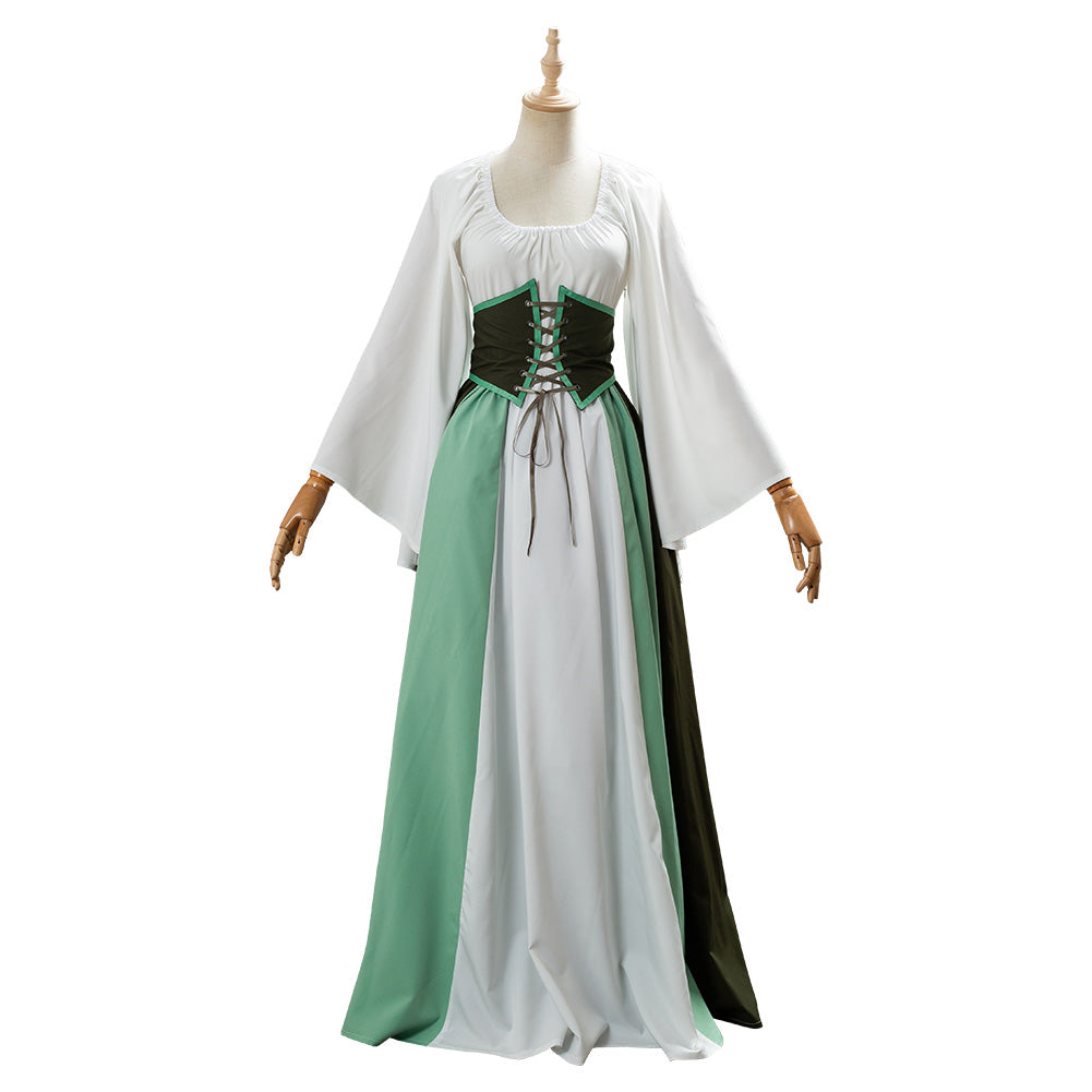 Renaissance Costumes Dress for Women Trumpet Sleeves Fancy Medieval Gothic Lace Up Dress - INSWEAR