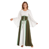 Renaissance Costumes Dress for Women Trumpet Sleeves Fancy Medieval Gothic Lace Up Dress - INSWEAR