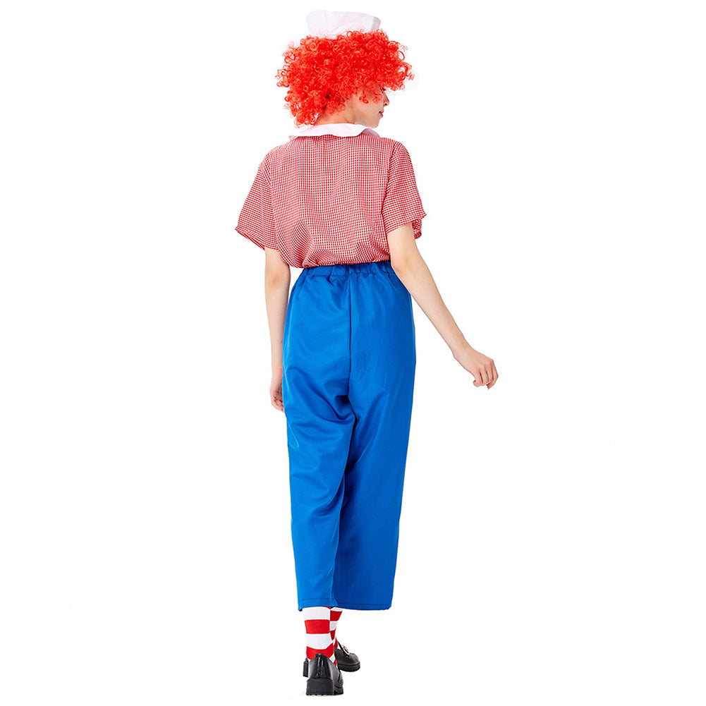 Halloween Women Humor Striped Clown Costume Fancy Cosplay Performance Outfit - INSWEAR