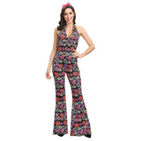 Women's Retro 1970's Hippie Dippie Jumpsuit Adults 70s Flower Power Hippy Suits - INSWEAR
