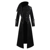 Men's Halloween Medieval Hooded Trench Coat Long Jacket Black Gothic Steampunk Costume - INSWEAR